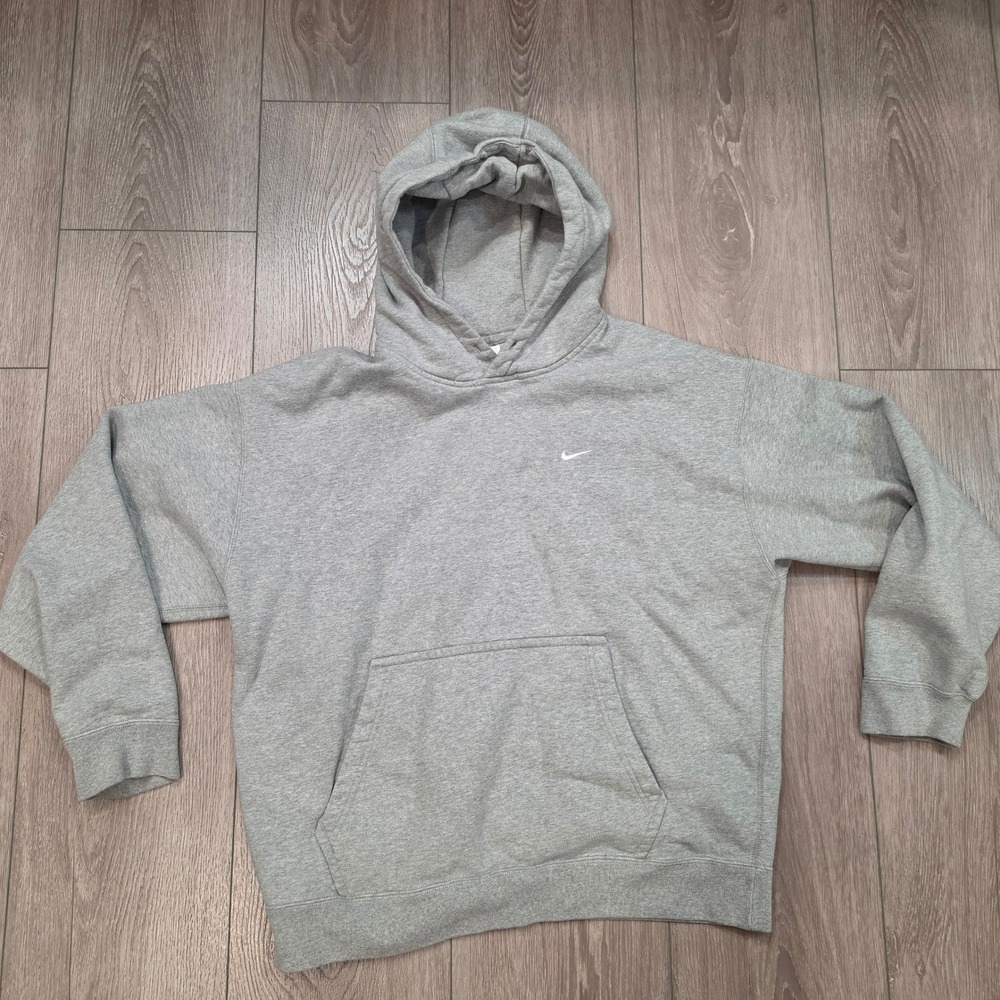 Nike Solo Swoosh Fleece Hoodie Grey Mens Large Pullover Sweatshirt heavy